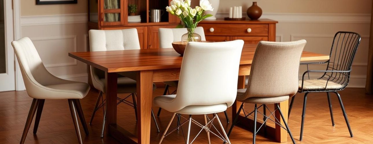 Verschillende sets van 4 eetkamerstoelen in diverse stijlen en materialen