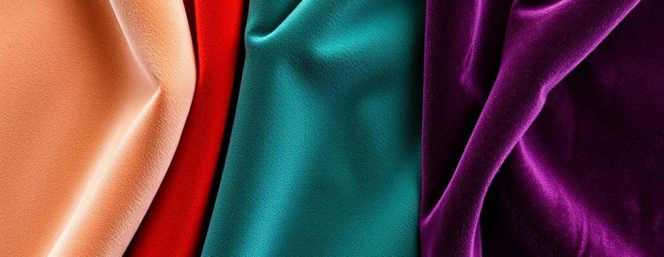 Verschillende soorten fluweel naast elkaar getoond met variërende texturen