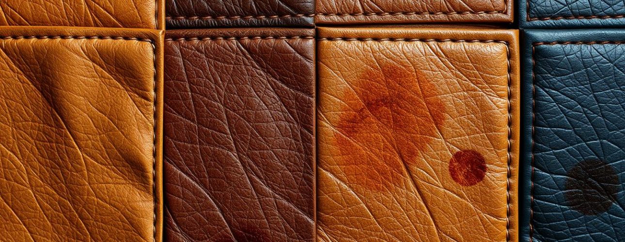 Verschillende soorten leer met zichtbare schade door externe factoren