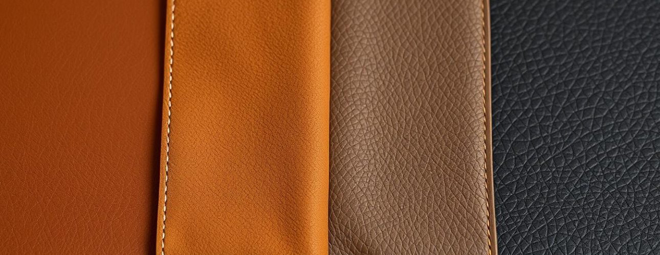 Verschillende-soorten-leer-naast-elkaar-gelegd-met-duidelijke-textuurverschillen Verschillende soorten leer naast elkaar gelegd met duidelijke textuurverschillen
