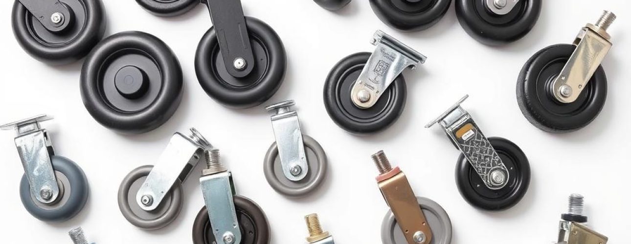 Verschillende soorten wielen voor eetkamerstoelen, waaronder zwenkwielen, rubberen en metalen zwenkwielen