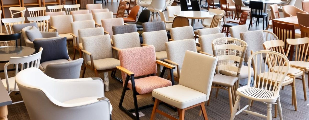 Verschillende stoelen gerangschikt in een showroom