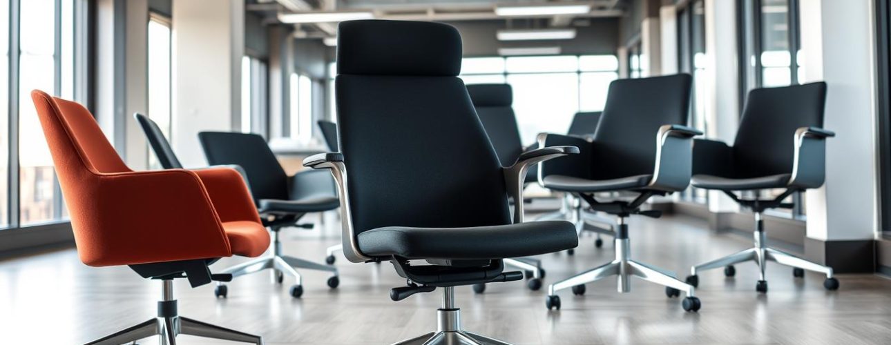 Verschillende stoeltjes in een moderne kantooromgeving