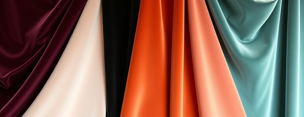 Verschillende tinten fluweel vs velvet stoffen naast elkaar uitgestald