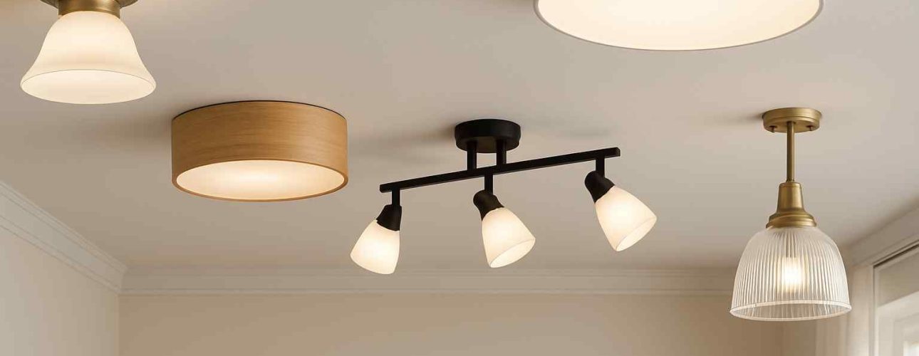 Plafondlampen in diverse stijlen, van hout tot metaal, geven warm licht. Design lampen voor een sfeervolle woonkamer.