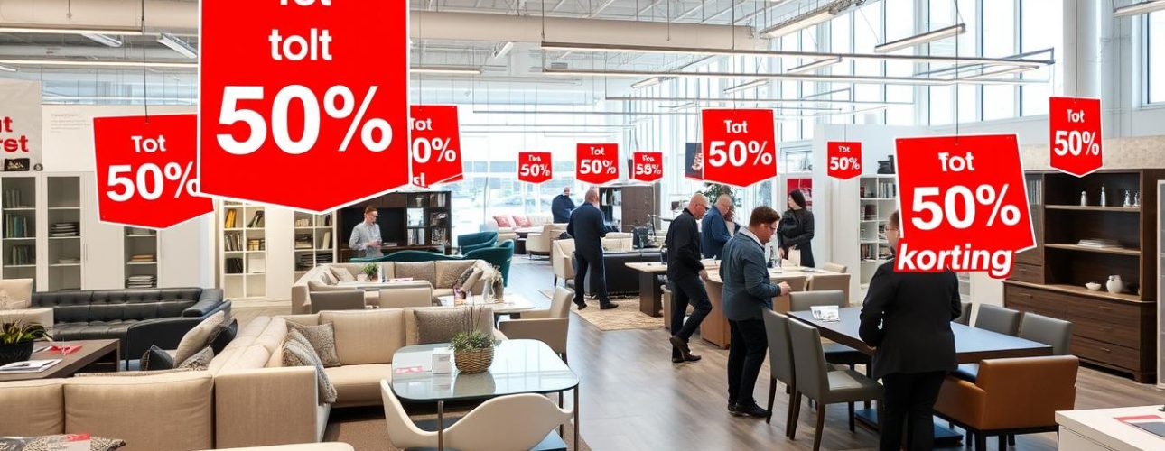 Winteruitverkoop met korting op meubels in een showroom