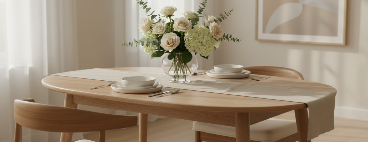 beige ovale eettafels