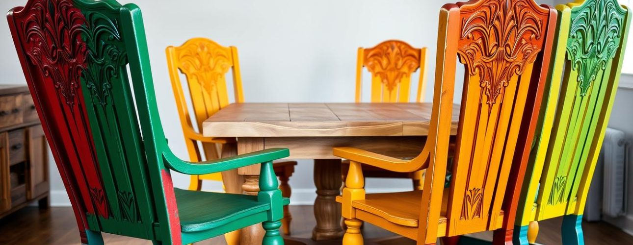 gekleurde eetkamerstoelen van hout