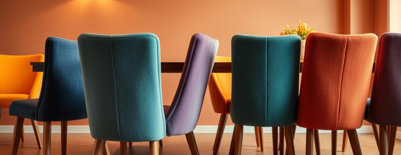 gekleurde eetkamerstoelen van stof