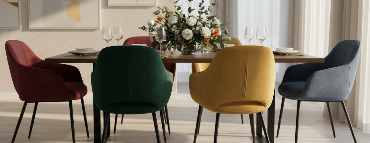 gekleurde velvet eetkamerstoelen