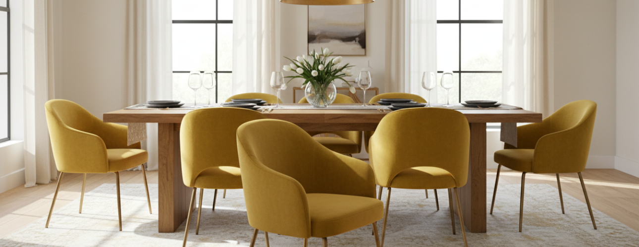 gele velvet eetkamerstoelen