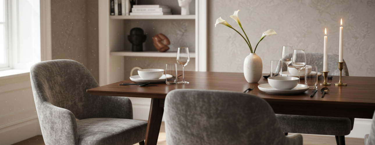 grijze velvet eetkamerstoelen