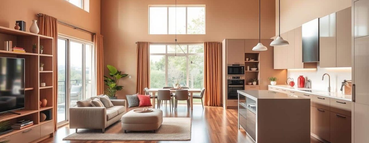 kleine woonkamer en een open keuken