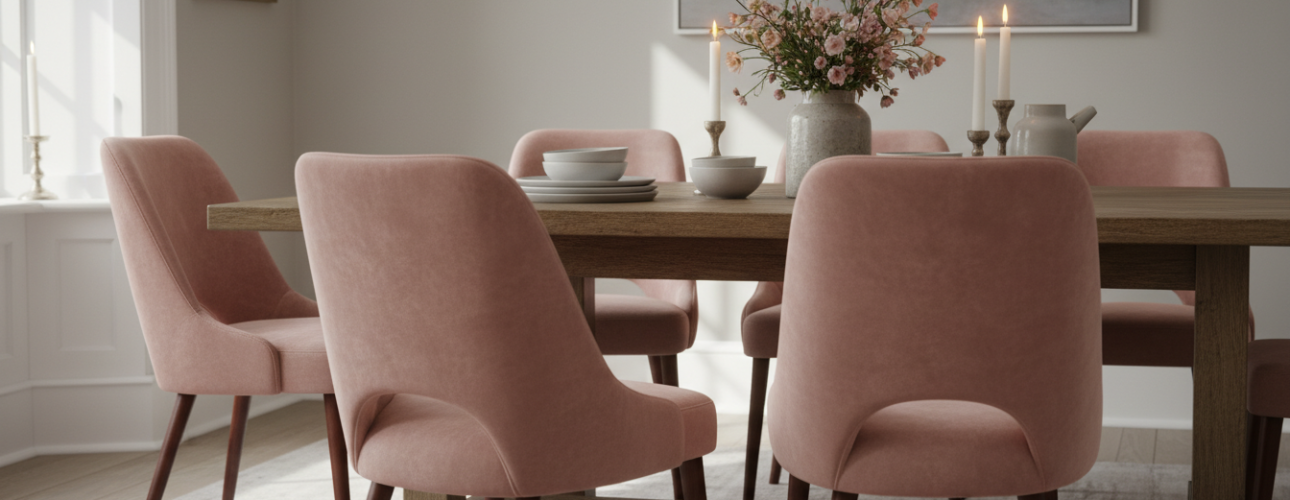 oud roze velvet eetkamerstoelen