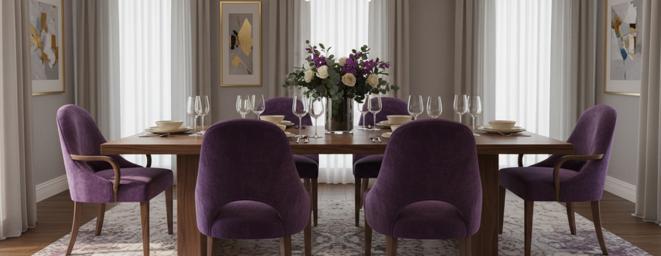 paarse velvet eetkamerstoelen