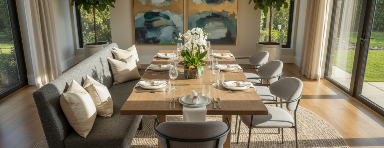 rechthoekige eettafel met bank