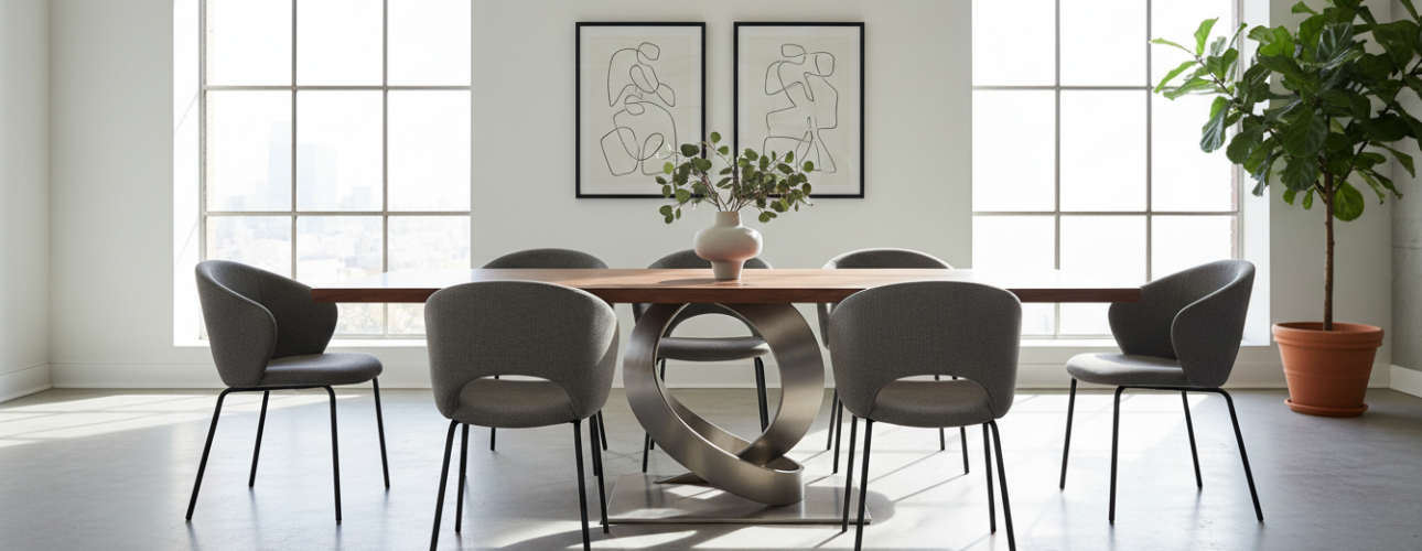 rechthoekige eettafel met spinpoot