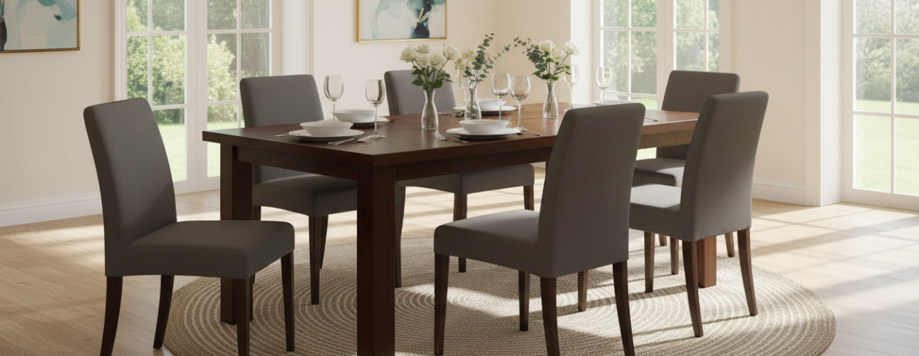 rechthoekige eettafel met stoelen