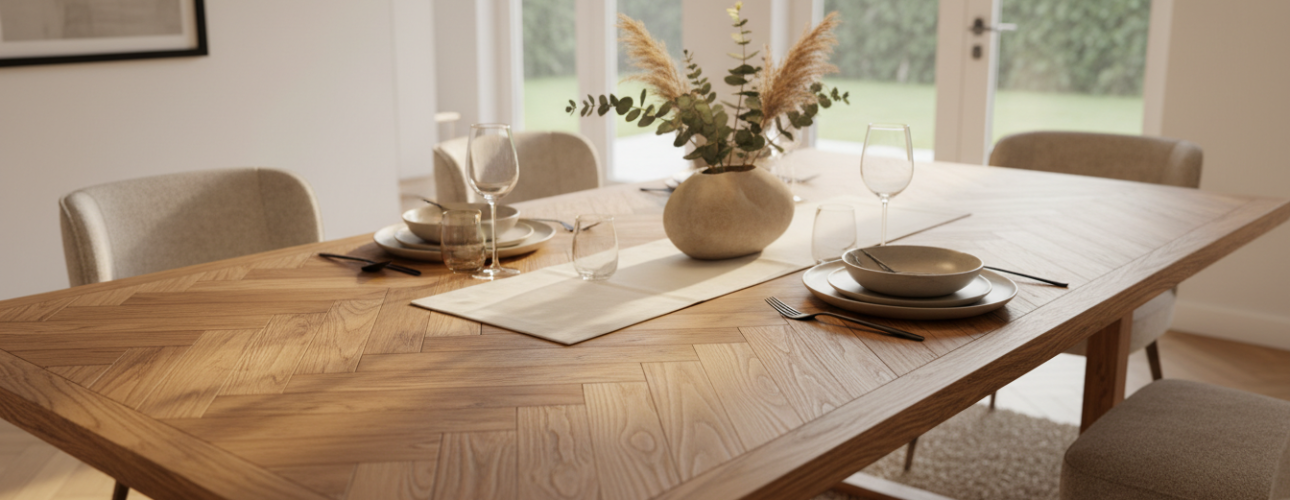 rechthoekige eettafel visgraat