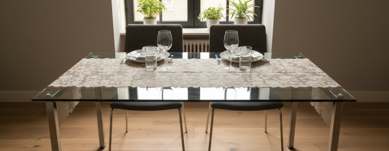 rechthoekige glazen eettafel