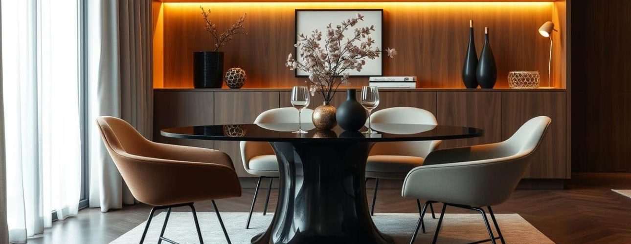 stoelen bij zwarte tafel