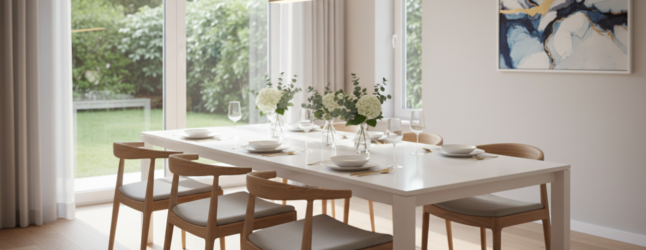 witte rechthoekige eettafel