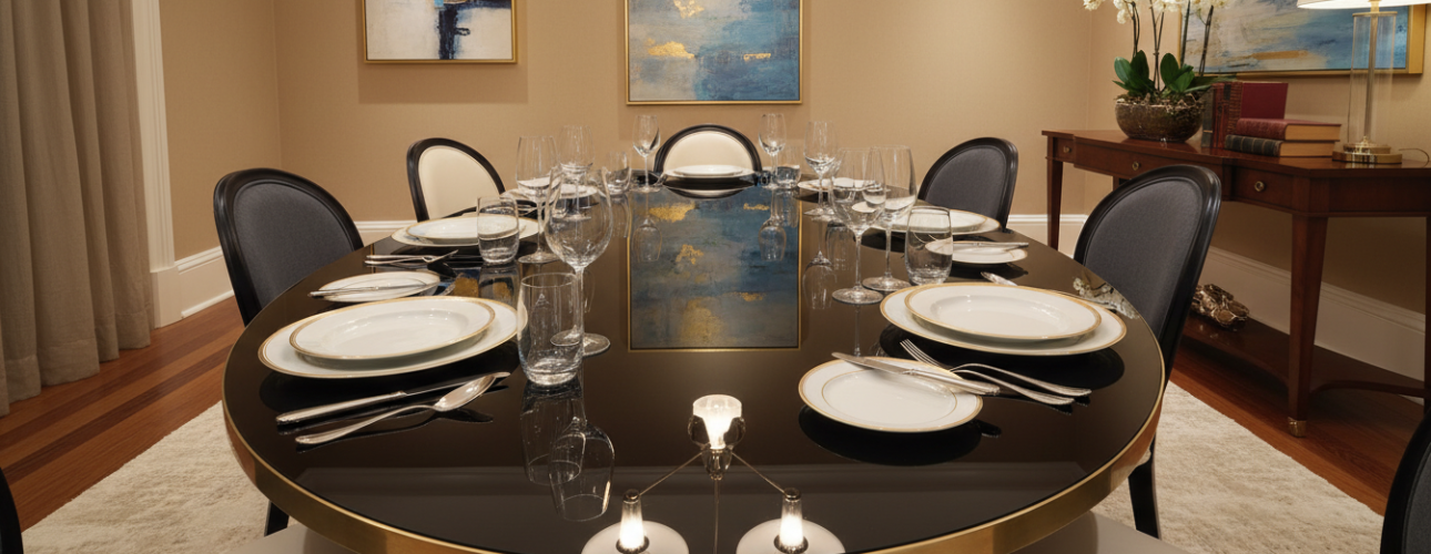 zwarte ovale eettafel