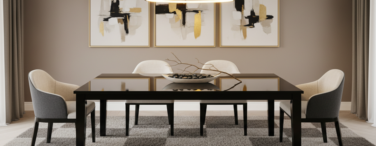 zwarte rechthoekige eettafel